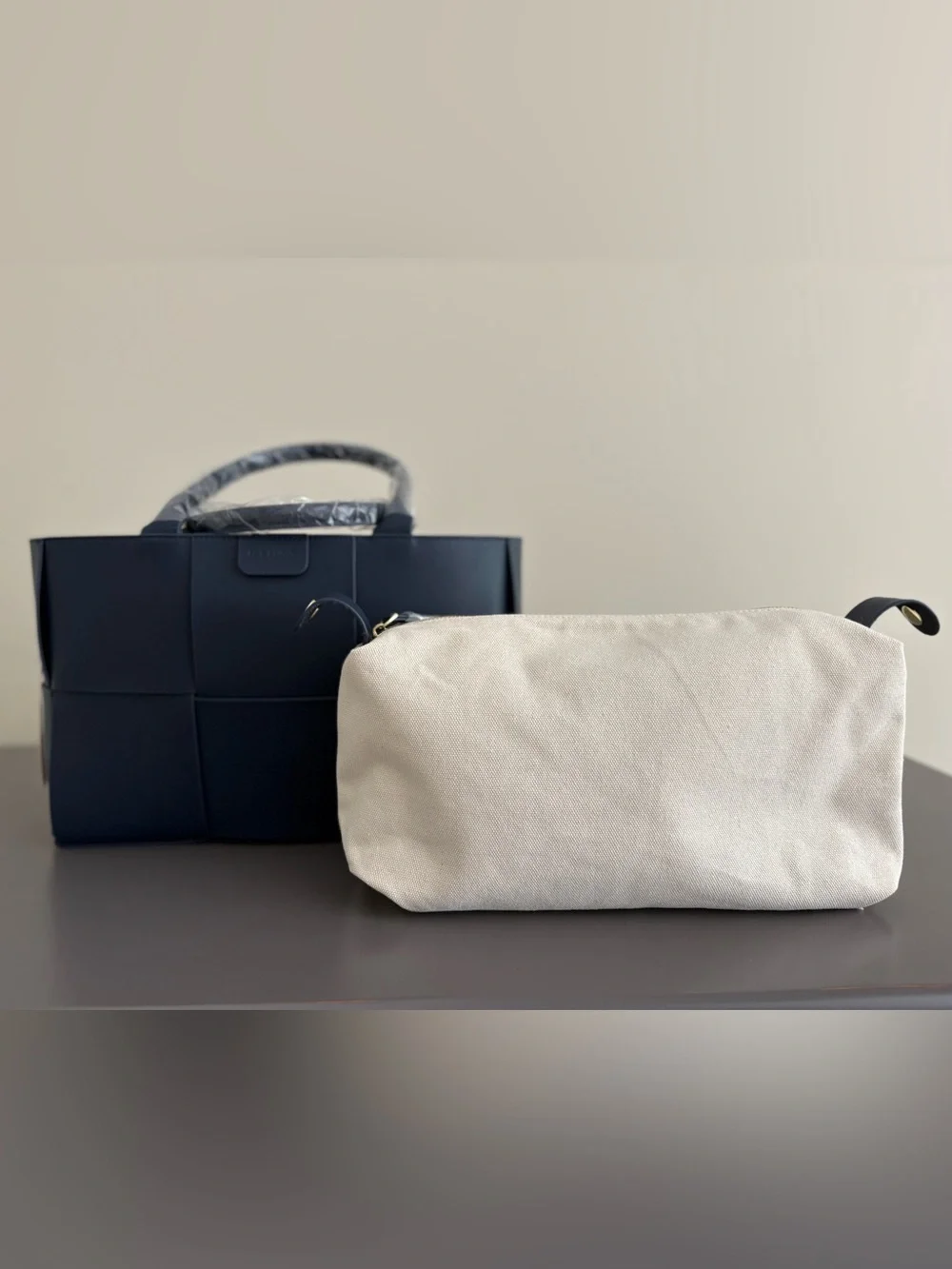 NWT, Belle & Bloom Long Way Home Woven Navy Large Leather Tote, Removable Strap